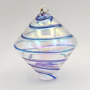 HOLIDAY CLEARANCE Iridescent Blown Glass Christmas Ornament Purple Blue Open 5"